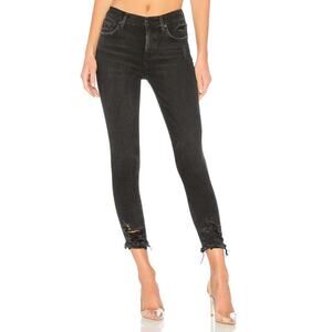 AGOLDE Sophie High Rise Skinny Crop Black Jeans Temple Distressed Hems Size 24